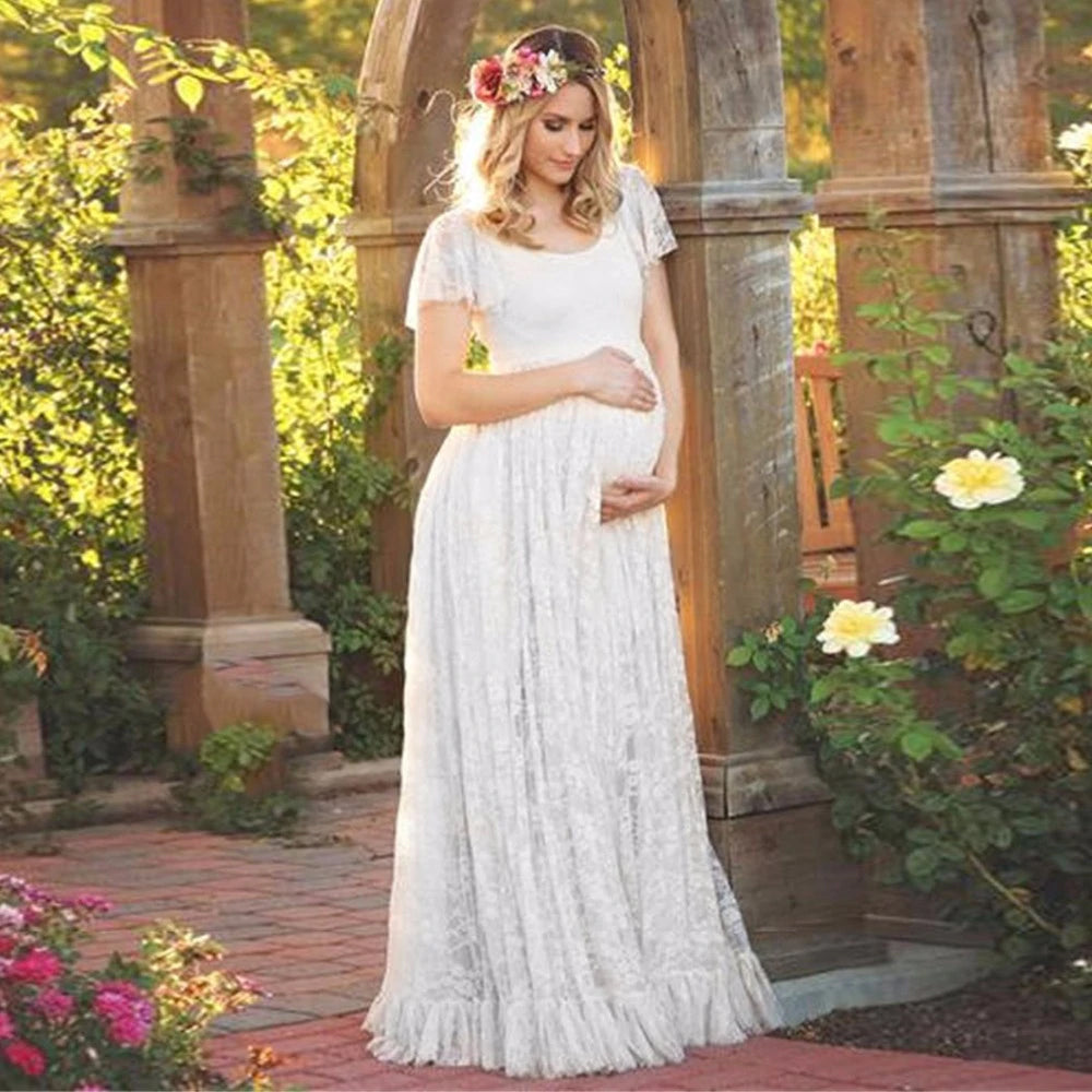 Style 2314 - Maternity Collection - Boho Short Sleeve Lace A-Line Wedd –  Broke Bride Dresses