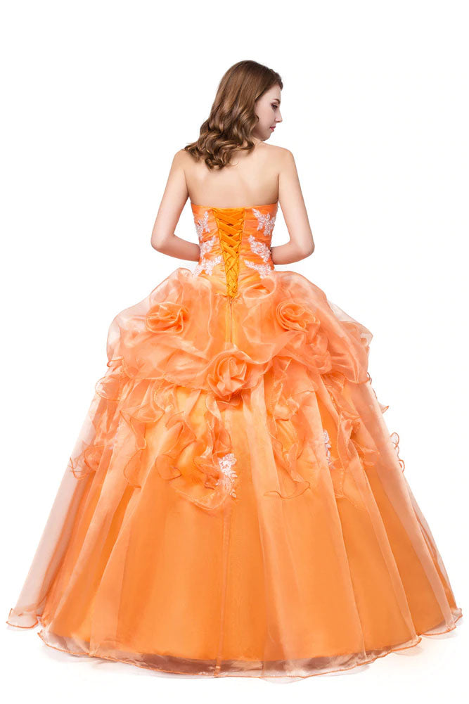Sunset :: Shimmering Orange Organza & Tulle with Corset Back  Quinceanera Ball Gown