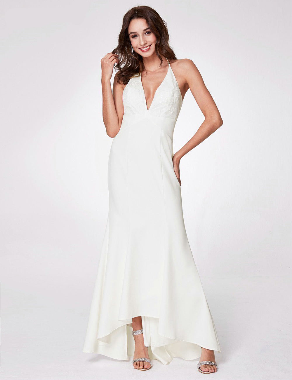The Trina Boho Deep V Fit & Flare Beach Wedding Gown :: Available Up to Plus Size 26 W