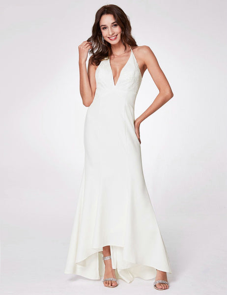 The Trina Boho Deep V Fit & Flare Beach Wedding Gown :: Available Up to Plus Size 26 W