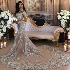 The Yolina :: Hand Beaded Crystal Lace & Tulle Mermaid Luxury Wedding –  Broke Bride Dresses