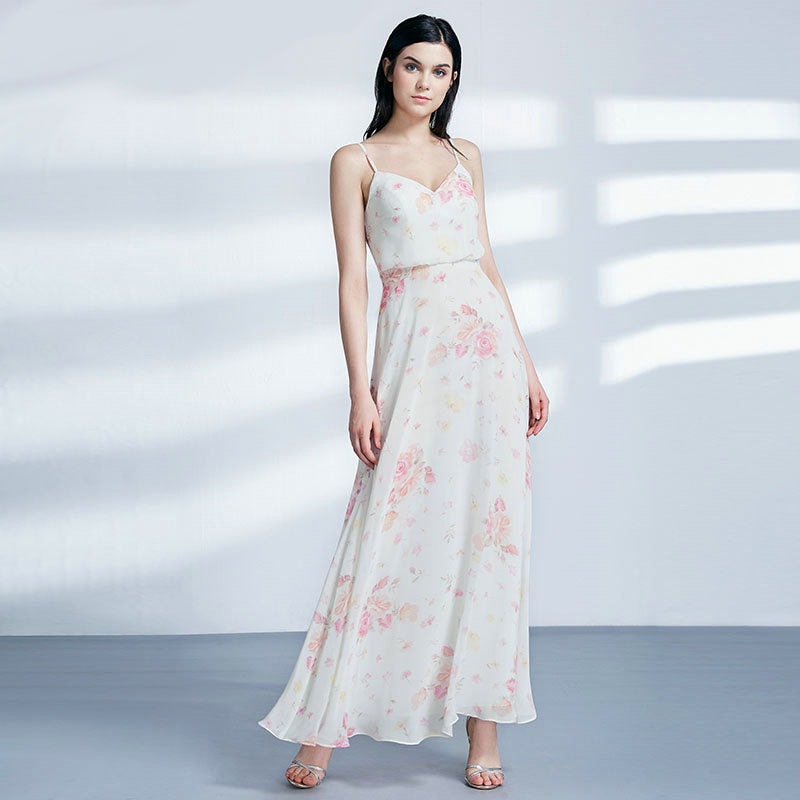 The Suni - Floral  Pattern V-Neck Bridesmaids Dress