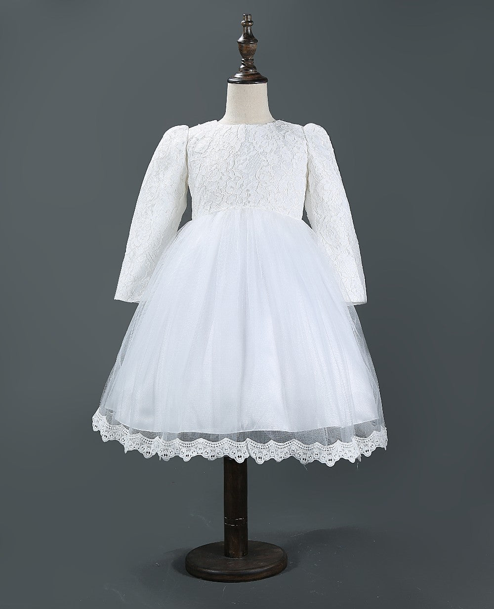Long Lined Lace & Tulle Winter Flower Girl Dress