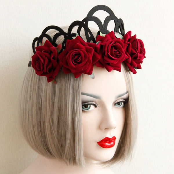 Red Velvet & Black Arcs Bridal Headband