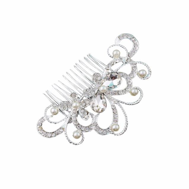 Butterfly Diamond Pearl Bridal Comb