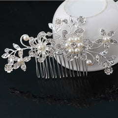 Flower Diamante Crystal Pearls Hair Clip Comb