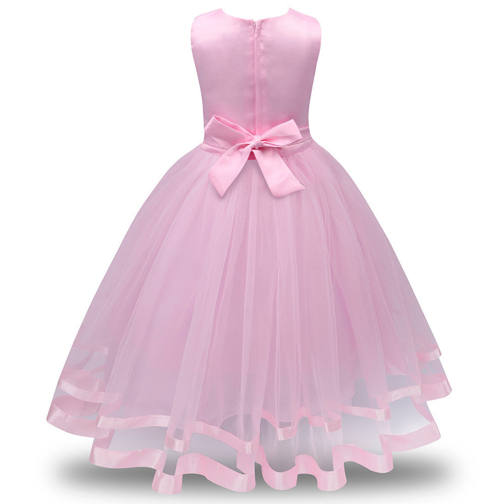Satin High-Low Style Bib Lace Trimmed Flower Girl Dress - Available in ...