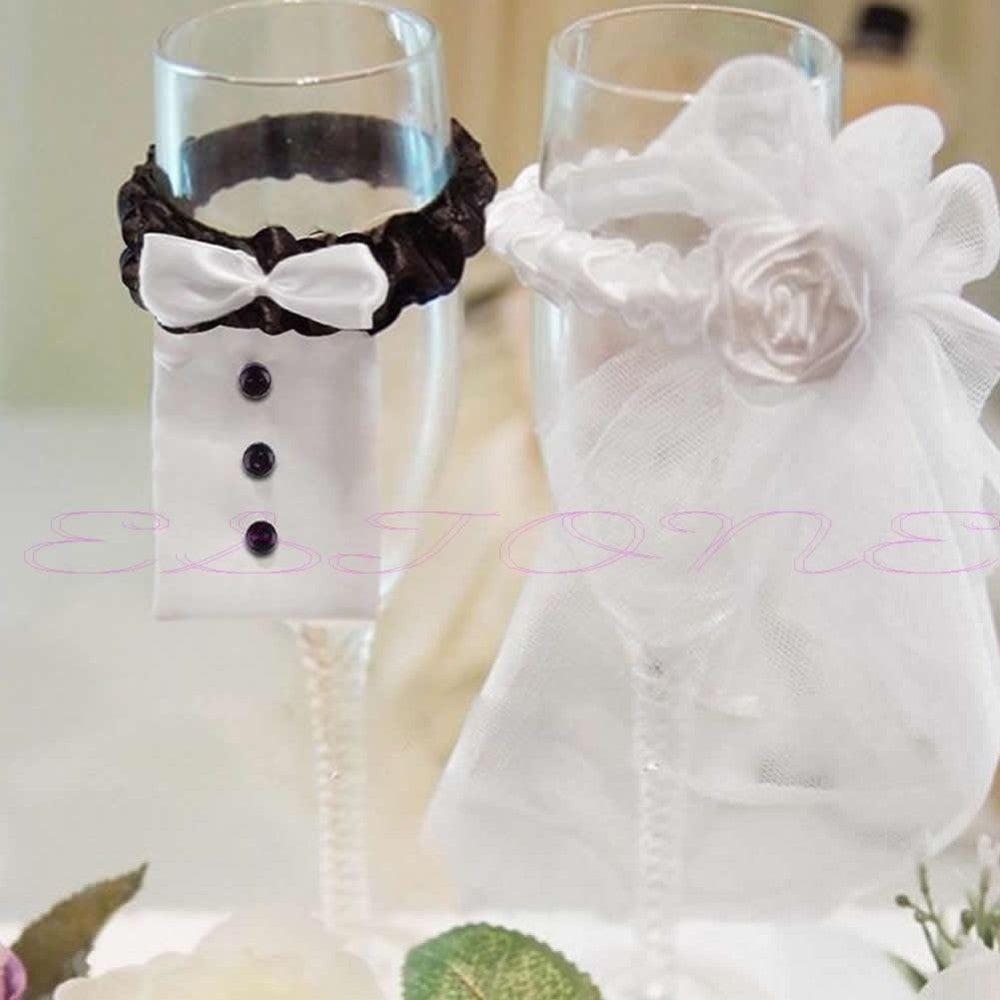 2PCS Bride & Groom Toasting Wine Glasses