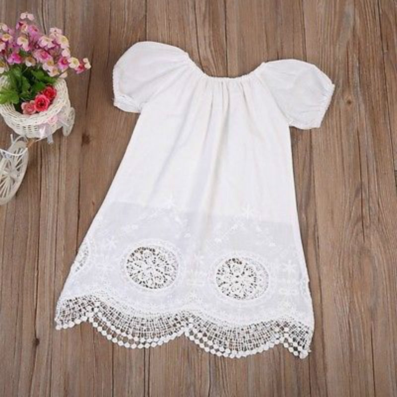 Infant Toddler Mini Short Sleeve Lace Crochet Lace Trimmed Dress