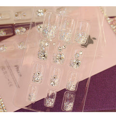 Hand Decorated 3D Bridal Glitter Nails - 24 Piece Set