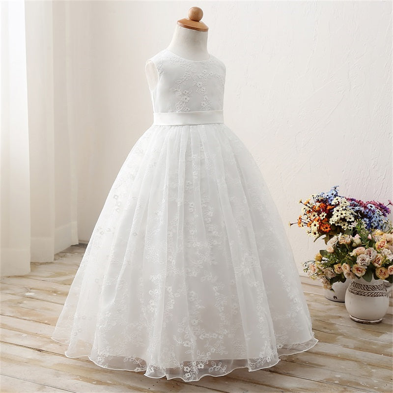 Girls Tea Length Lace A-Line Flower Girl Dress - Available in 2 Colors!