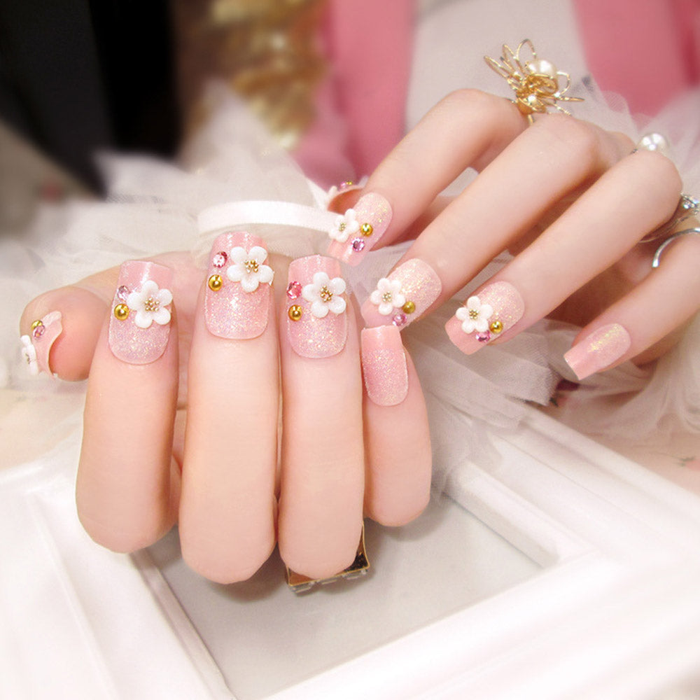 3D Floral Wedding Nail 24 Piece Set