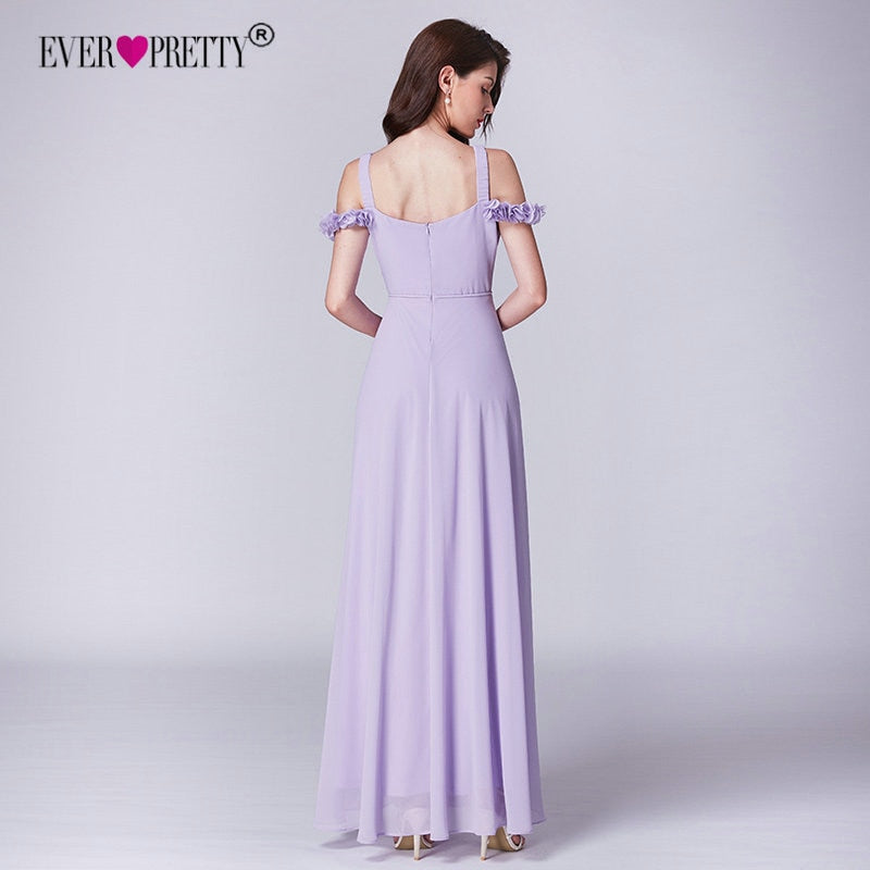 Lilac Cold Shoulder A-line Chiffon Bridesmaid Dress