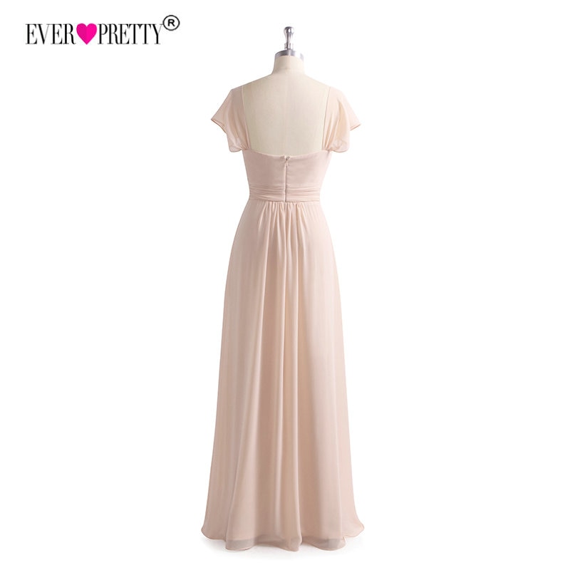 Blush Pink Chiffon & Lace Appliques Elegant A Line Backless bridesmaids Dress