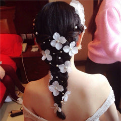 Pearl Fabric Flower Hair Vine Headband