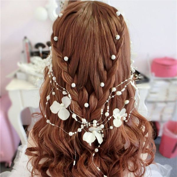 Pearl Fabric Flower Hair Vine Headband