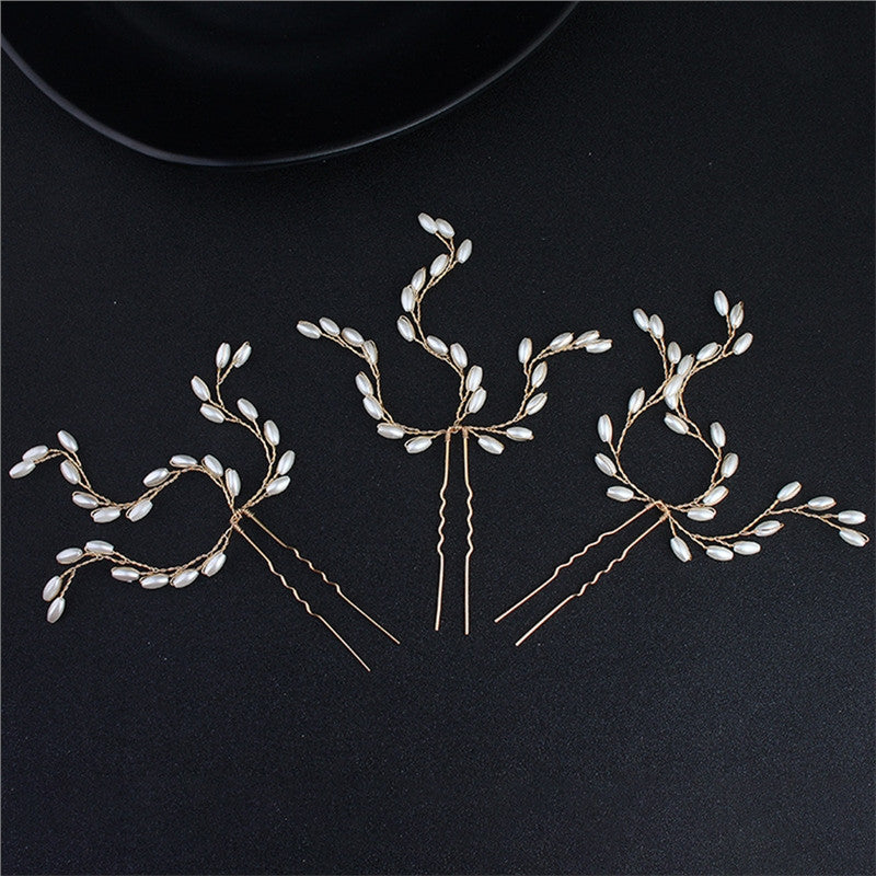 3pc Hand Crafted Women's Wedding Pearls Hair Pins