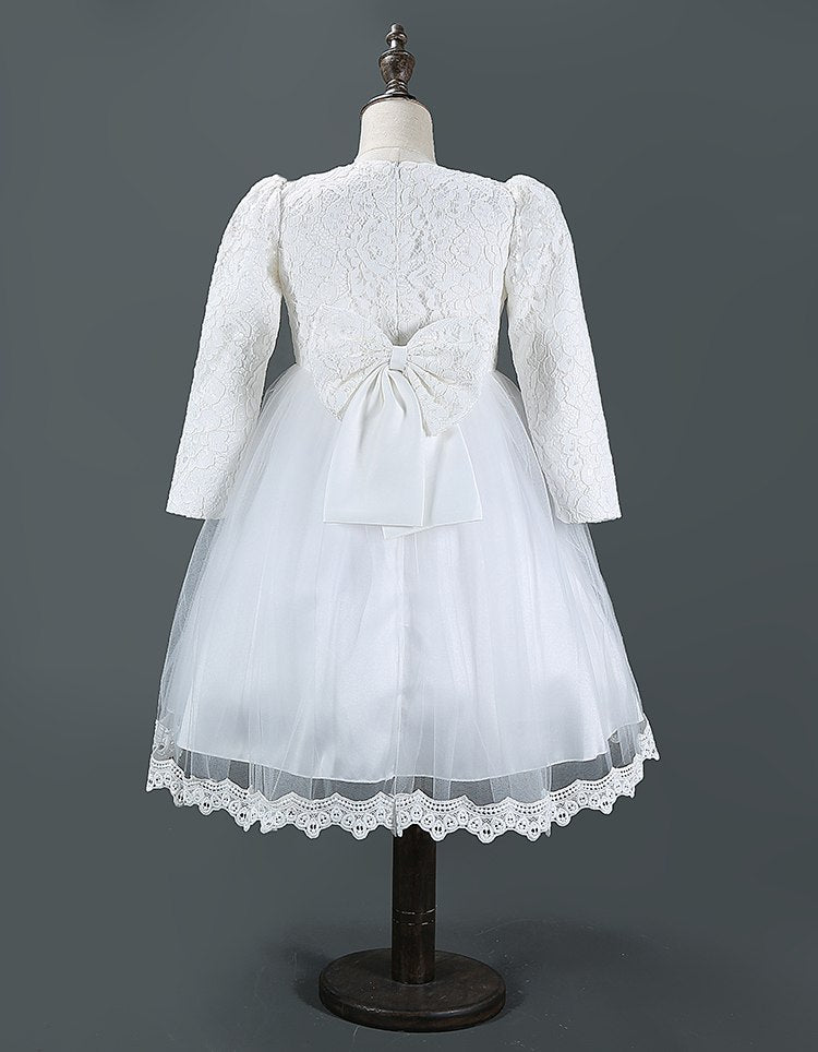 Long Lined Lace & Tulle Winter Flower Girl Dress