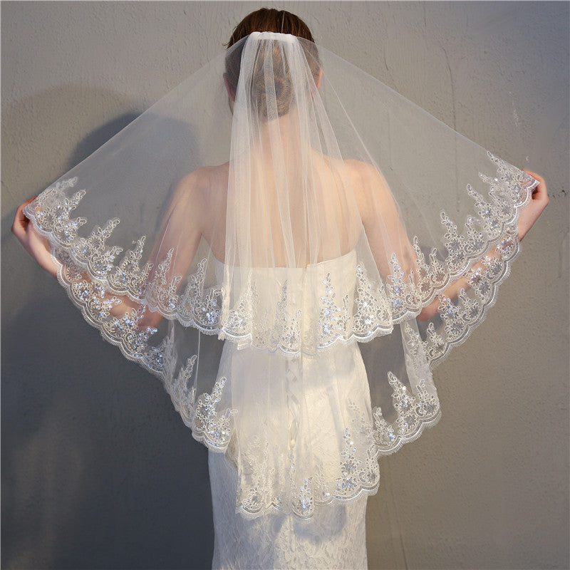 The Moira – Antique Lace Trimmed Cathedral Bridal Veil – Broke