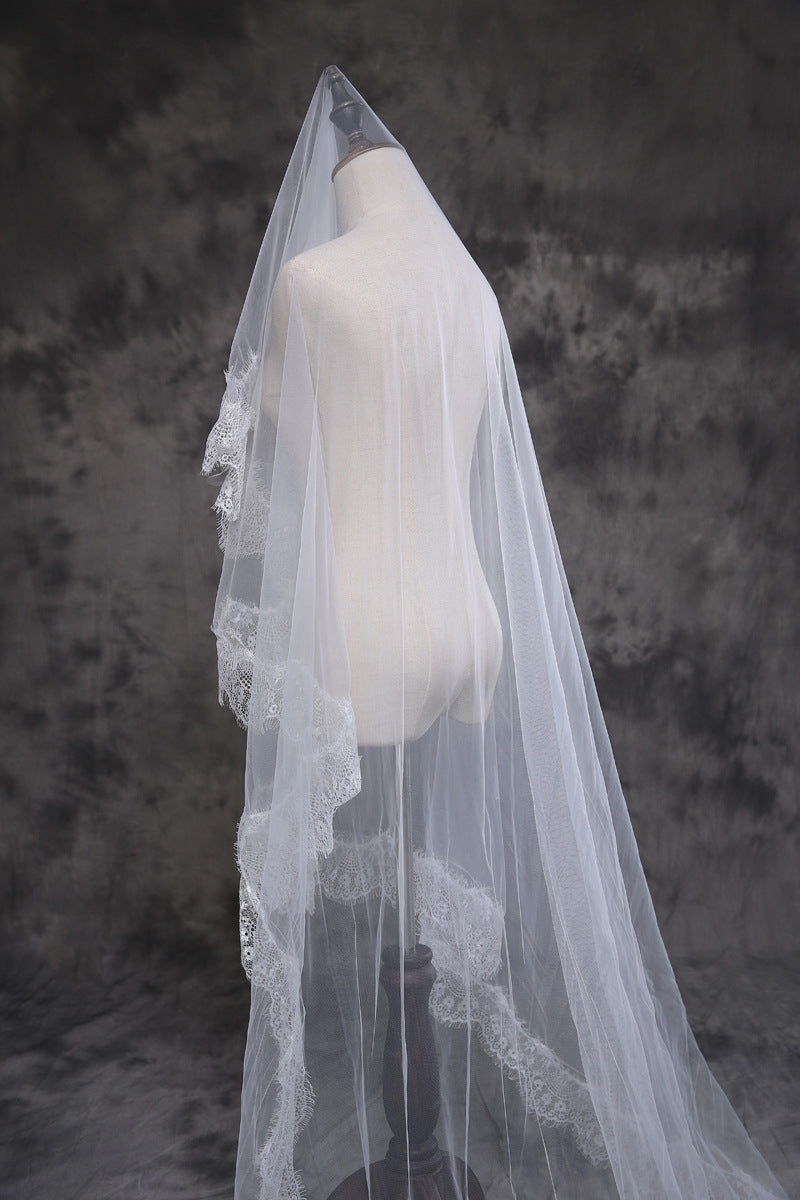 Eyelashe Lace Wedding Veil  3 Meter Cathedral Length