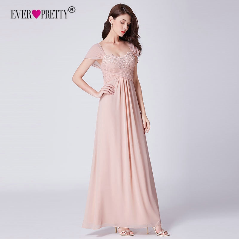 Blush Pink Chiffon & Lace Appliques Elegant A Line Backless bridesmaids Dress