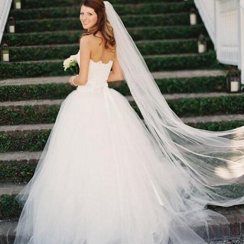 Elegant Long Trailing Soft Bridal Veil with comb